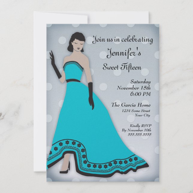 Klassischer Senorita im Türkis und im Silber Einladung (Vorderseite)