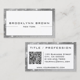 Klassischer silberfarbener Glitzer mit QR-Code Visitenkarte