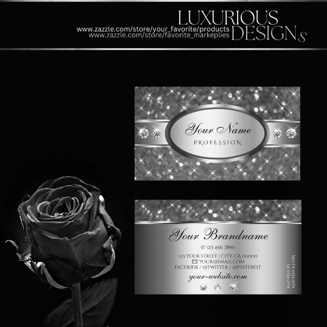 Klassischer Silver Glitzer Sparkle Diamonds dekora Visitenkarte (Von Creator hochgeladen)
