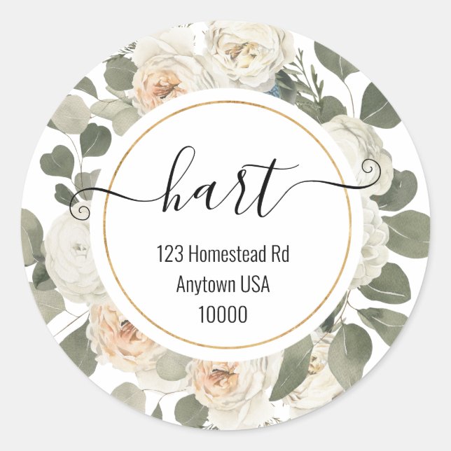 Klassischer Skriptname Romantische Hochzeitadresse Runder Aufkleber (Vorderseite)