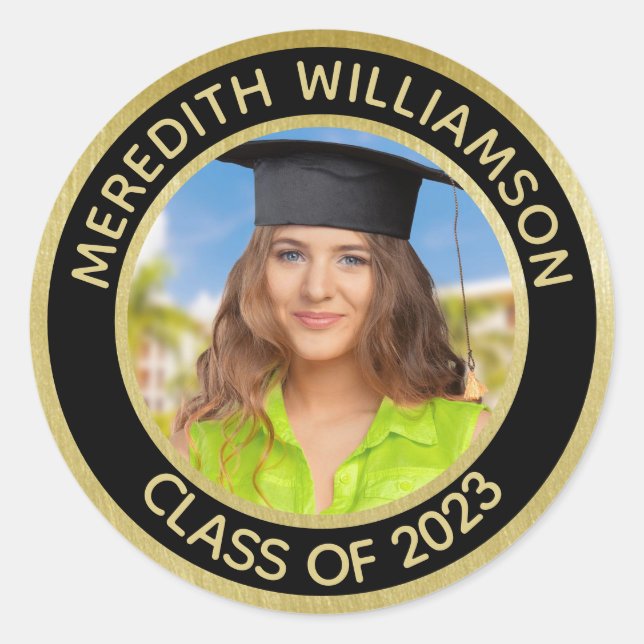 Klassischer Sticker Graduate 2024 Foto Name (Vorderseite)