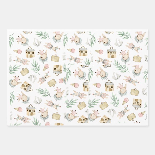 Klassischer Stil Bunny Baby Duschgeschenk Wrap Geschenkpapier Set (Vorderseite)