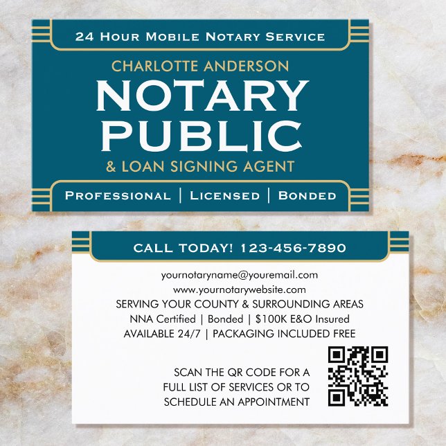 Klassischer Stil Mobile Notary Public ID Aquamarin Visitenkarte (Von Creator hochgeladen)
