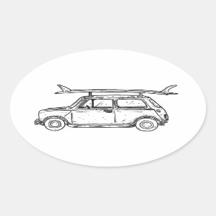 Klassischer Strand Mini Cooper Ovaler Aufkleber