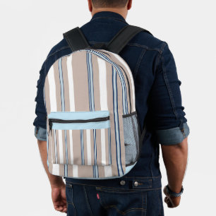 Klassischer Streifen Beige, weiß und blau  Bedruckter Rucksack