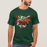 Klassischer T - Shirt Fiats 500<br><div class="desc">Illustrierter T - Shirt der klassischen kleinen italienischen Ikone,  der Fiat 500. Grafisches Ziel und Pfeil entwerfen auf einem kontrastierenden dunkelgrünen T - Shirt. Entwurf und illustriertes durch mich. Großes Einzelteil für irgendein Fiat 500 Inhaber oder Fans dieses Autos.</div>