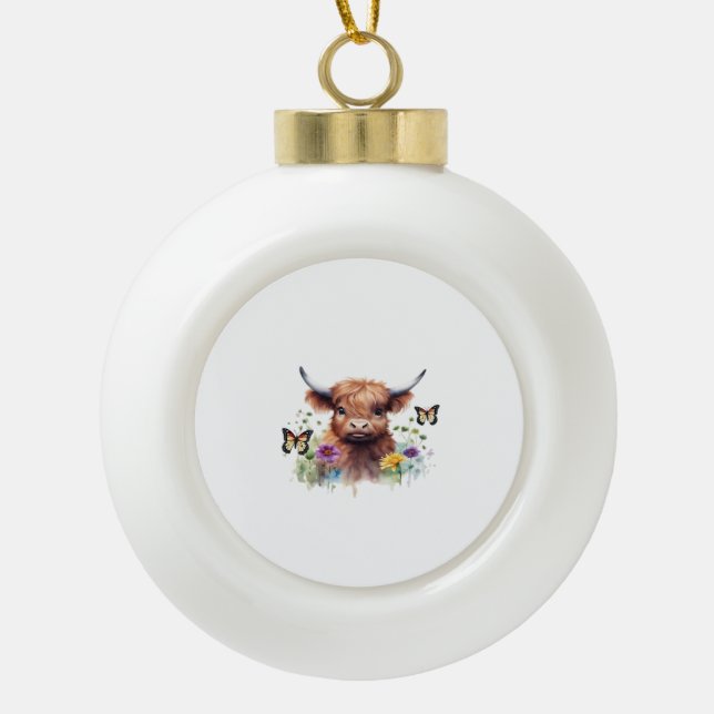 Klassischer T - Shirt für Langhaarige Babykühe Keramik Kugel-Ornament (Vorderseite)