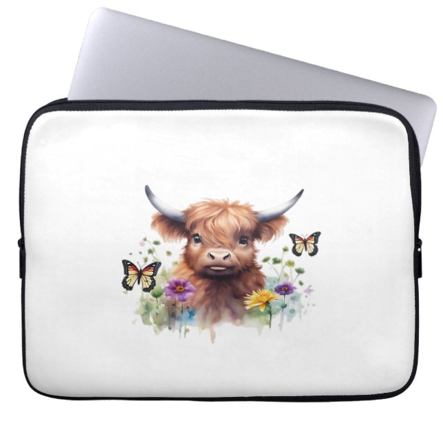 Klassischer T - Shirt für Langhaarige Babykühe Laptopschutzhülle (Vorderseite)