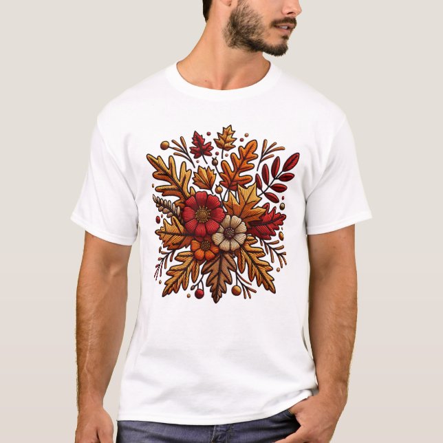 Klassischer T - Shirt mit Blumenstickerei (Vorderseite)