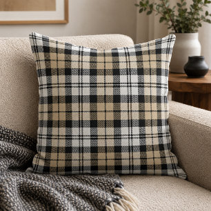 Klassischer Tannengrün-Schwarz-Weiß-Tartan-Karo Kissen