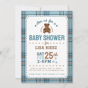 Klassischer Tartan-Karoteddibär Baby Shower Einladung
