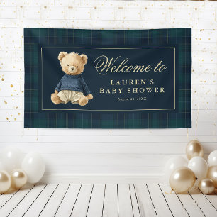 Klassischer Tartan-Polo-Bär-Baby-Shower-Willkommen Banner