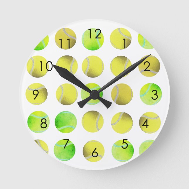 Klassischer Tennisball-Muster-Spieler Weiß Runde Wanduhr (Vorderseite)