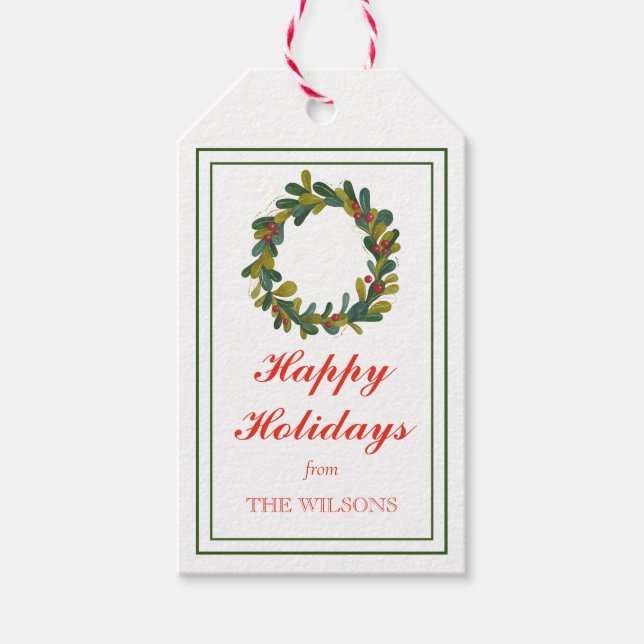 Klassischer traditioneller Mistletoe Wreath Geschenkanhänger (Vorderseite)