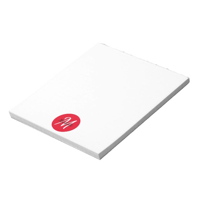 Klassischer Trendy aus rotem und weißem Monogramm Notizblock (Rotiert)