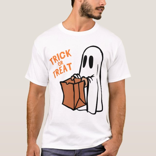 Klassischer Trick-or-Treat-Geist-Cartoon-Grafik T-Shirt (Vorderseite)