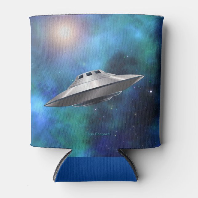 Klassischer UFO Flying Saucer in der Weltraumgalax Dosenkühler (Vorderseite)