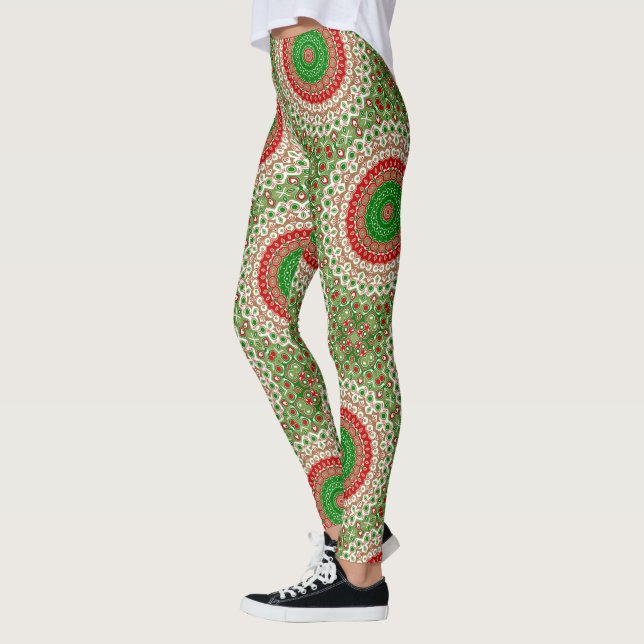 Klassischer Urlaub Mandala in Rot, Grün und Gold Leggings (Links)