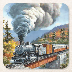 Klassischer Vintage-Dampflokzug Rechteckiger Pappuntersetzer
