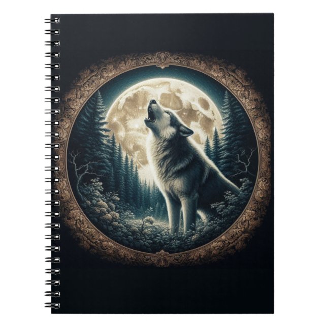Klassischer, vintage Wolf & Mond Notizblock (Vorderseite)