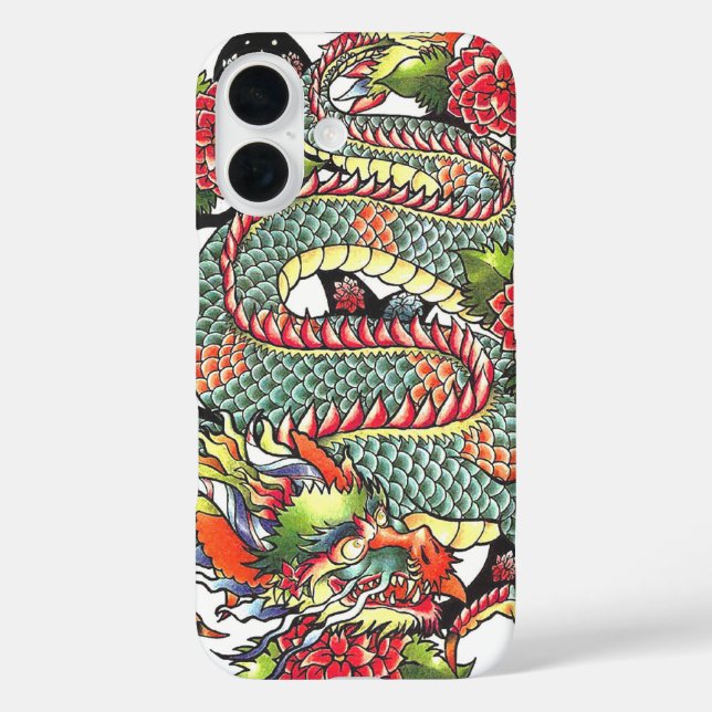 Klassischer Vintager japanischer Drache Tattoo iPhone 16 Hülle (Rückseite)