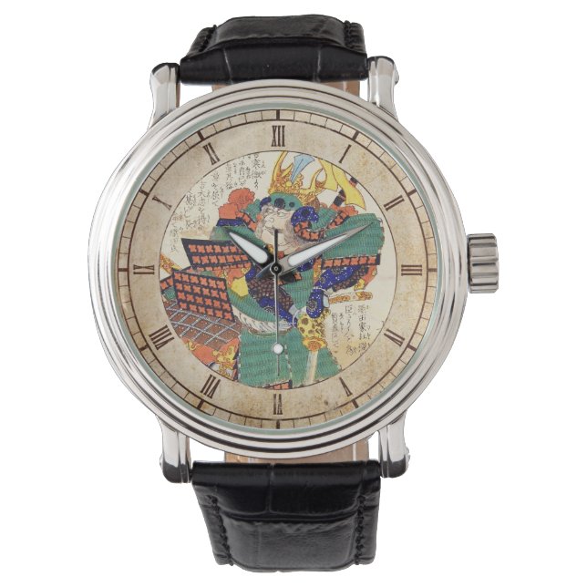 Klassischer Vintager japanischer Samurai Warrior G Armbanduhr (Vorderseite)