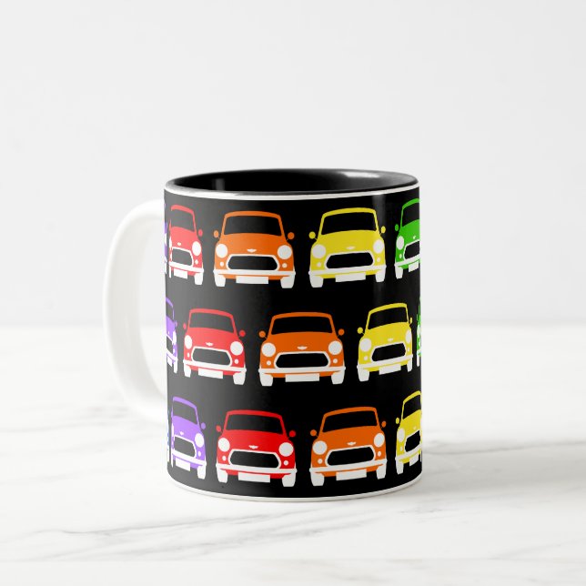 Klassischer Vintager Mini-Cooper-Regenbogen Zweifarbige Tasse (Vorderseite Links)