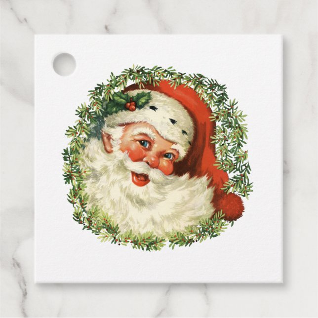 Klassischer Vintager Santa Geschenkanhänger (Vorderseite)