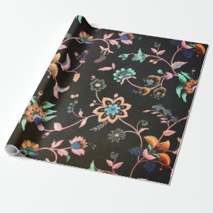 Klassischer Vintager Schwarz-Rosa-grüner Böhmisc Geschenkpapier