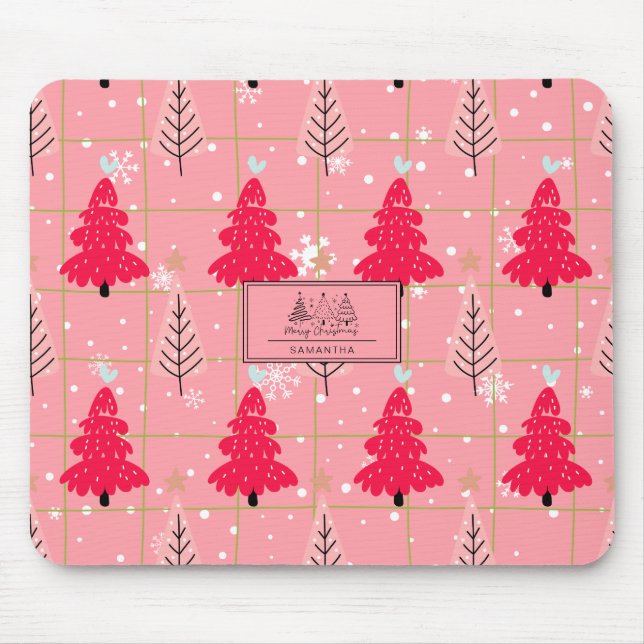 Klassischer Vintager Urlaubsmuster-Weihnachtsbaum  Mousepad (Vorne)