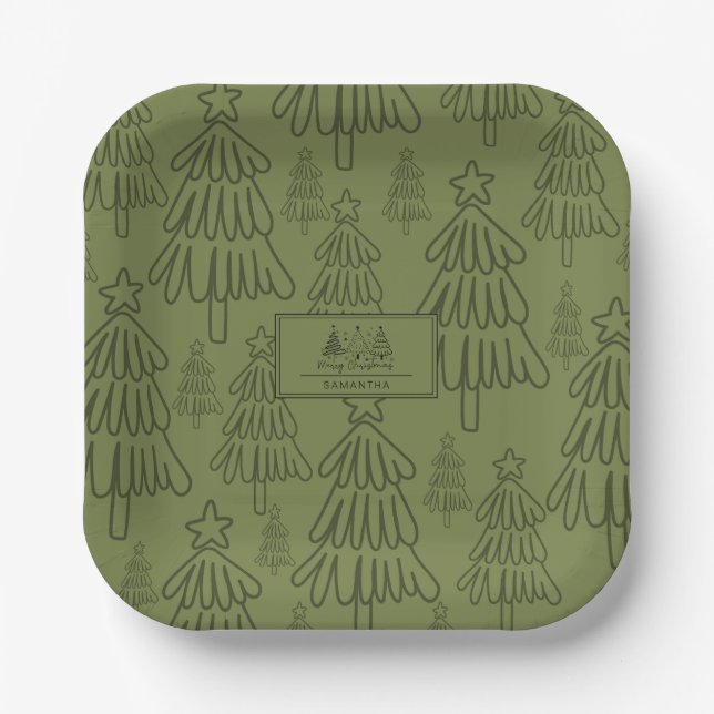 Klassischer Vintager Urlaubsmuster-Weihnachtsbaum  Pappteller (Vorderseite)