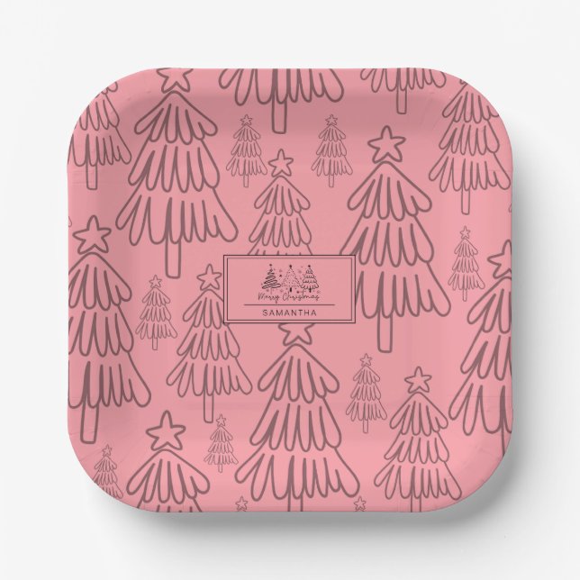 Klassischer Vintager Urlaubsmuster-Weihnachtsbaum  Pappteller (Vorderseite)