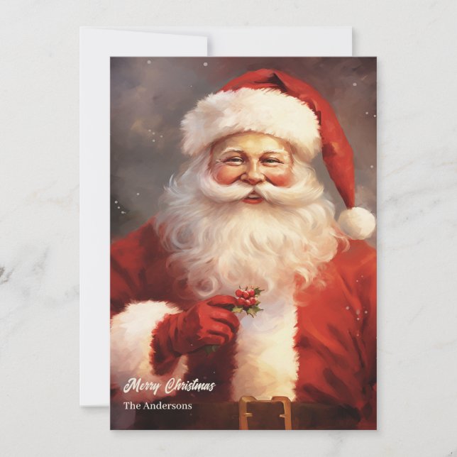 Klassischer Vintager Weihnachtsmann lächelt roten  Feiertagskarte (Vorderseite)