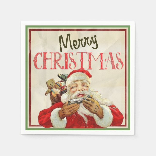 Klassischer Vintager Weihnachtsmann Serviette (Vorderseite)
