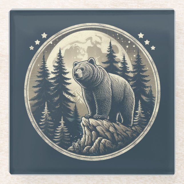 Klassischer/Vintager Wildbär Glasuntersetzer (Vorderseite)