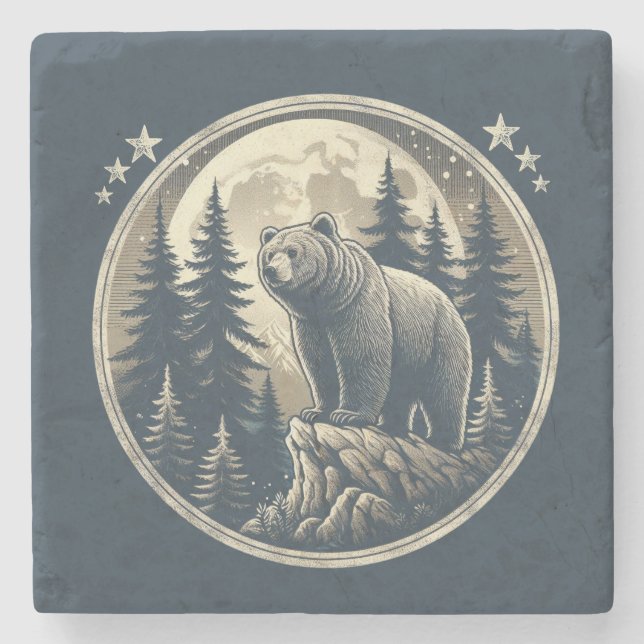 Klassischer/Vintager Wildbär Steinuntersetzer (Vorderseite)