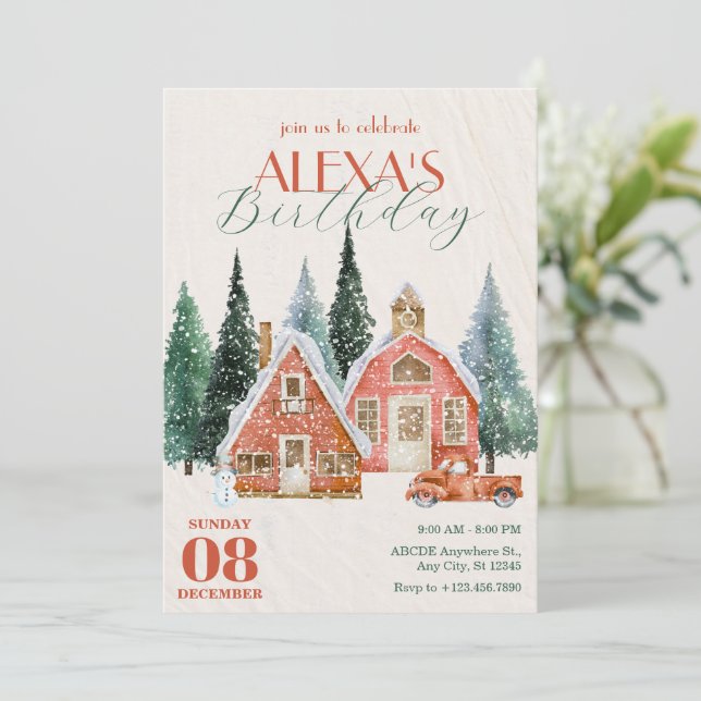 Klassischer Vintager Winterwunder Geburtstag Einladung (Stehend Vorderseite)