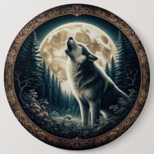Klassischer, Vintager Wolf und Mond Button