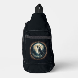 Klassischer, Vintager Wolf und Mond Crossbody Bag