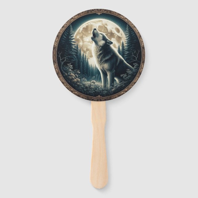 Klassischer, Vintager Wolf und Mond Fächer (Vorderseite)