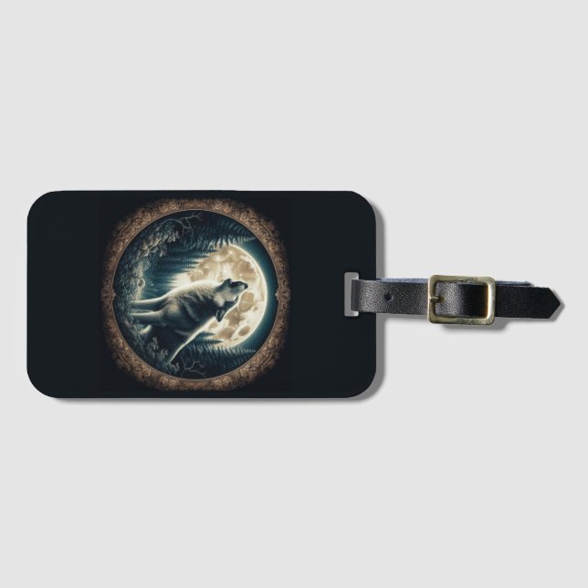 Klassischer, Vintager Wolf und Mond Gepäckanhänger (Vorderseite (Horizontal))