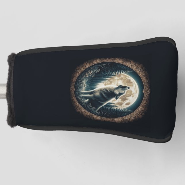 Klassischer, Vintager Wolf und Mond Golf Headcover (Vorderseite)