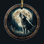 Klassischer, Vintager Wolf und Mond Keramik Ornament<br><div class="desc">.</div>