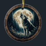 Klassischer, Vintager Wolf und Mond Keramik Ornament<br><div class="desc">.</div>