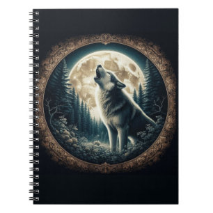Klassischer, Vintager Wolf und Mond Notizblock