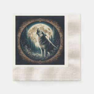 Klassischer, Vintager Wolf und Mond Serviette