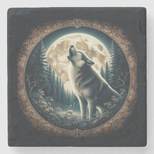Klassischer, Vintager Wolf und Mond Steinuntersetzer