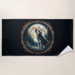 Klassischer, Vintager Wolf und Mond Strandtuch<br><div class="desc">.</div>