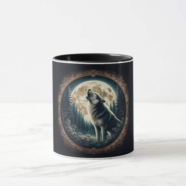 Klassischer, Vintager Wolf und Mond Tasse (Zentrum)