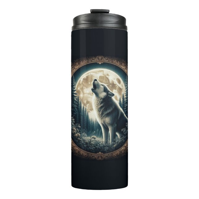 Klassischer, Vintager Wolf und Mond Thermosbecher (Vorderseite)